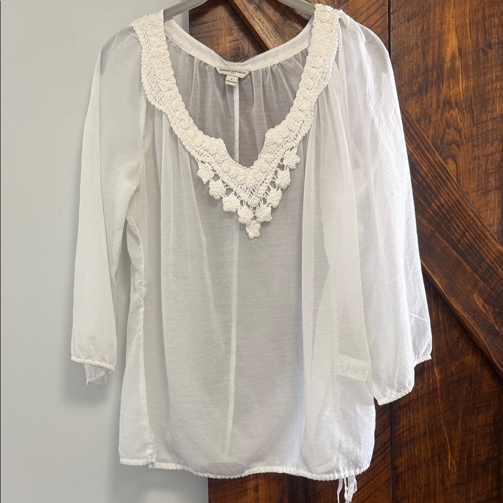 Banana Republic Ivory Crochet Accent Blouse
